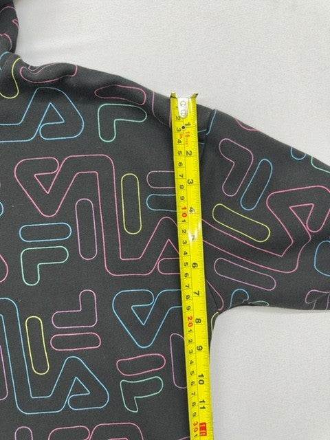 Fila Kids Black Neon Logo Hoodie Size 13-14 Retro All-Over Print