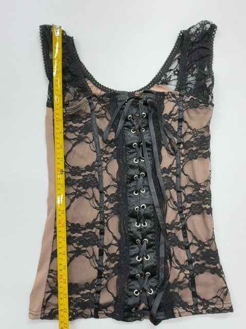 VivianMiele Women Beige Lace Corset Cami Top Size XL Slim Stretch