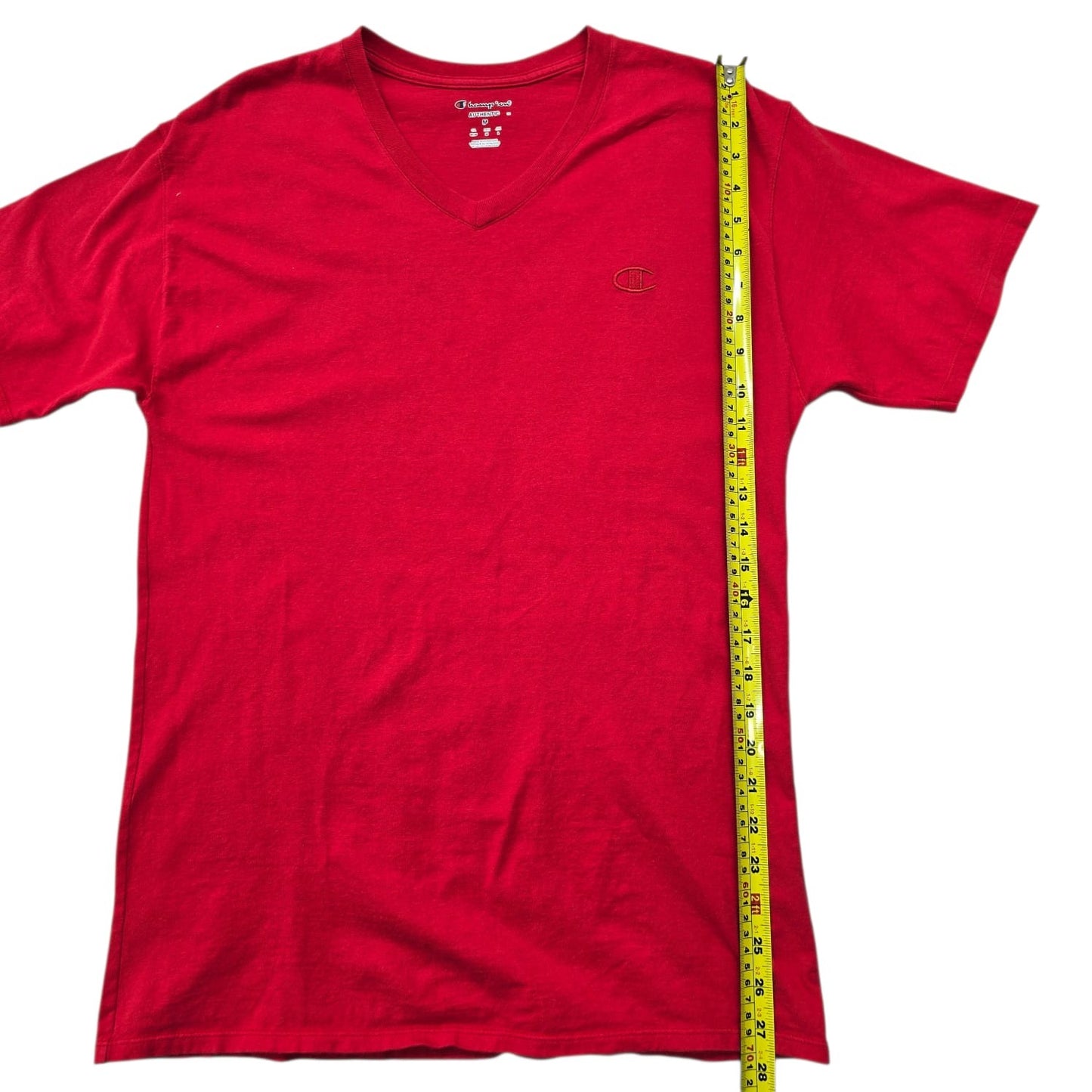 Champion Men's Red V-Neck T-Shirt Size M Cotton