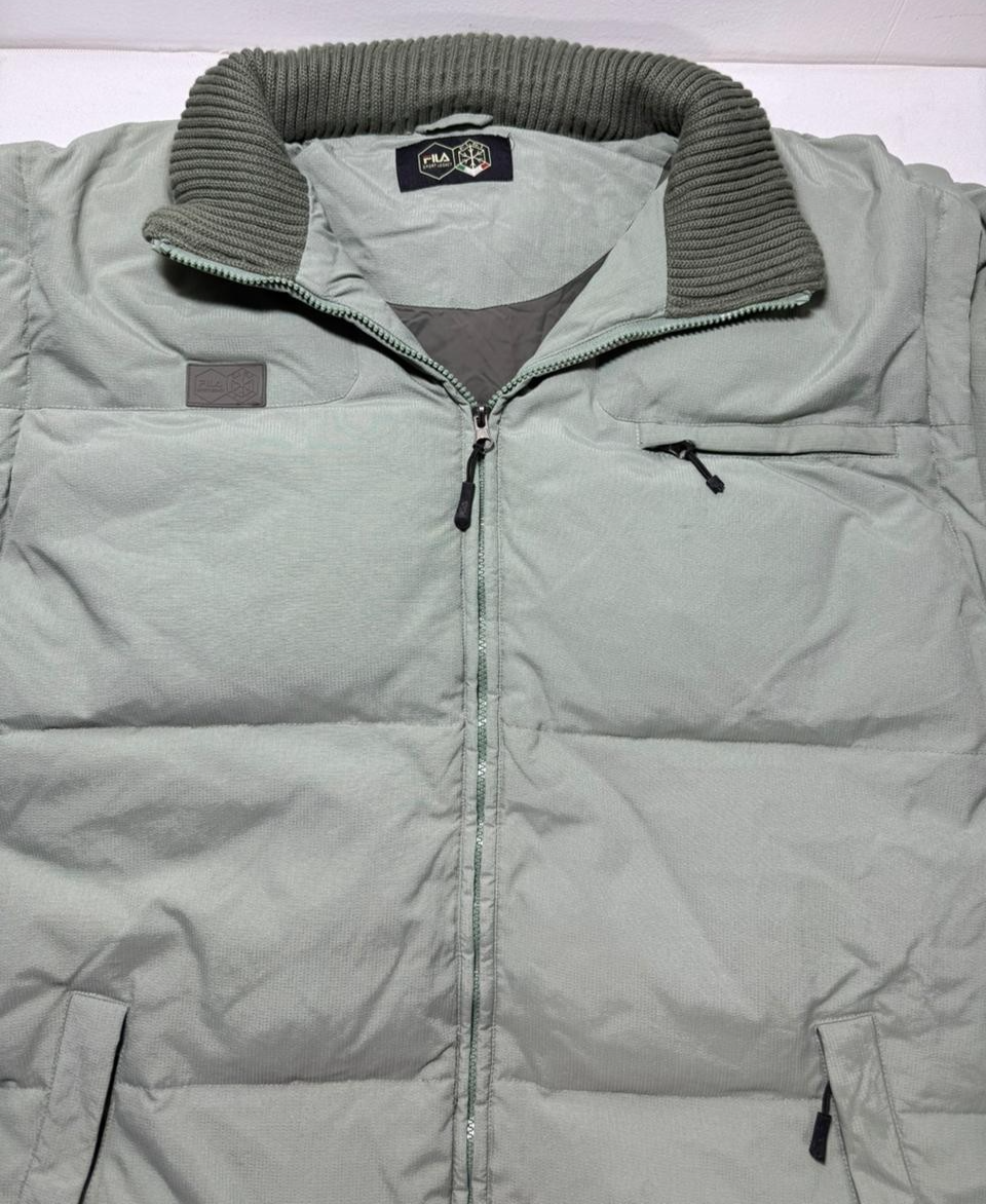 Fila Men's Puffer Jacket XXL Light Green Padded Winter Coat High Neck Zip Pocket