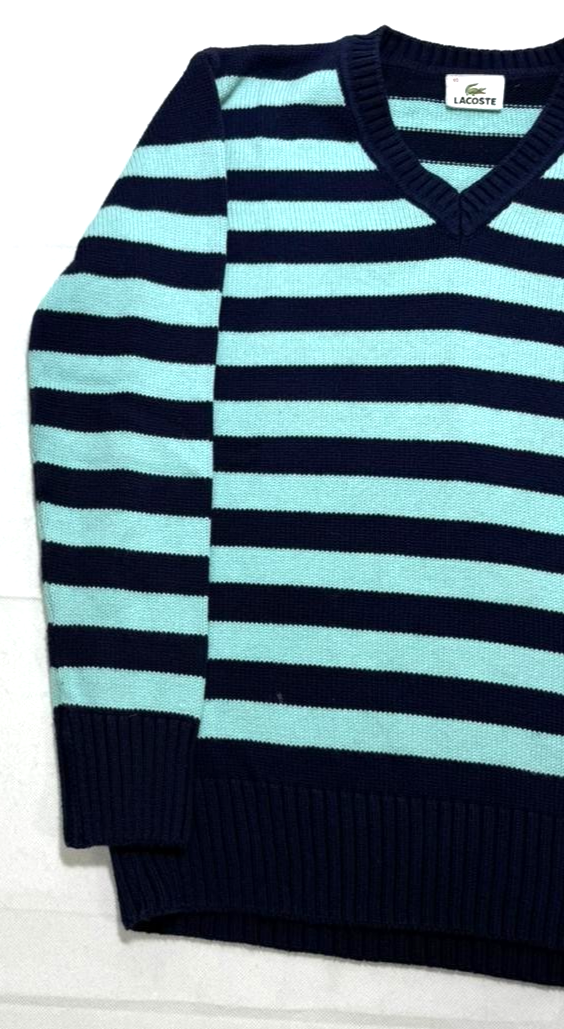 Lacoste V-Neck Sweater Striped Stripes Long Sleeve - Size 40