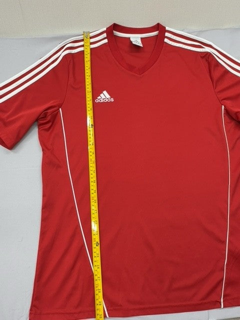 Adidas Men's Red Striped Soccer Jersey XL Short Sleeve V-Neck