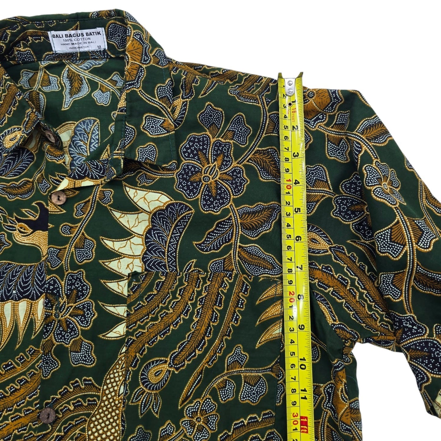 Bali Bagus Batik Men's Shirt M Short Sleeve Handmade Cotton Dark Green