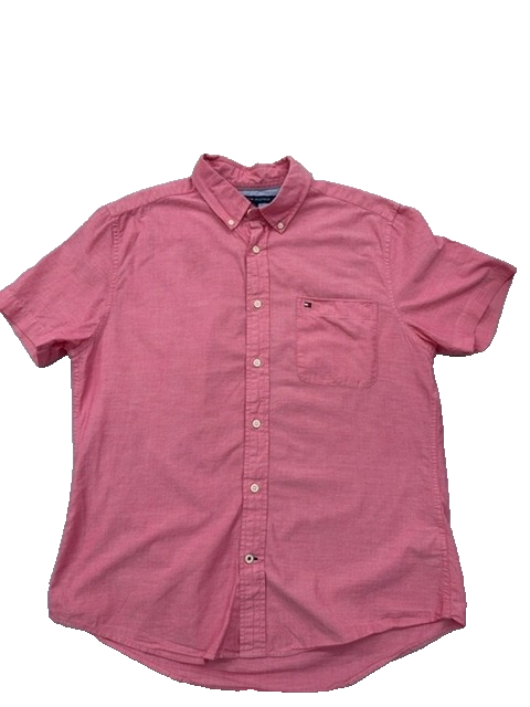 Tommy Hilfiger Men's Pink Shirt – Size L, Regular Fit, Short Sleeve