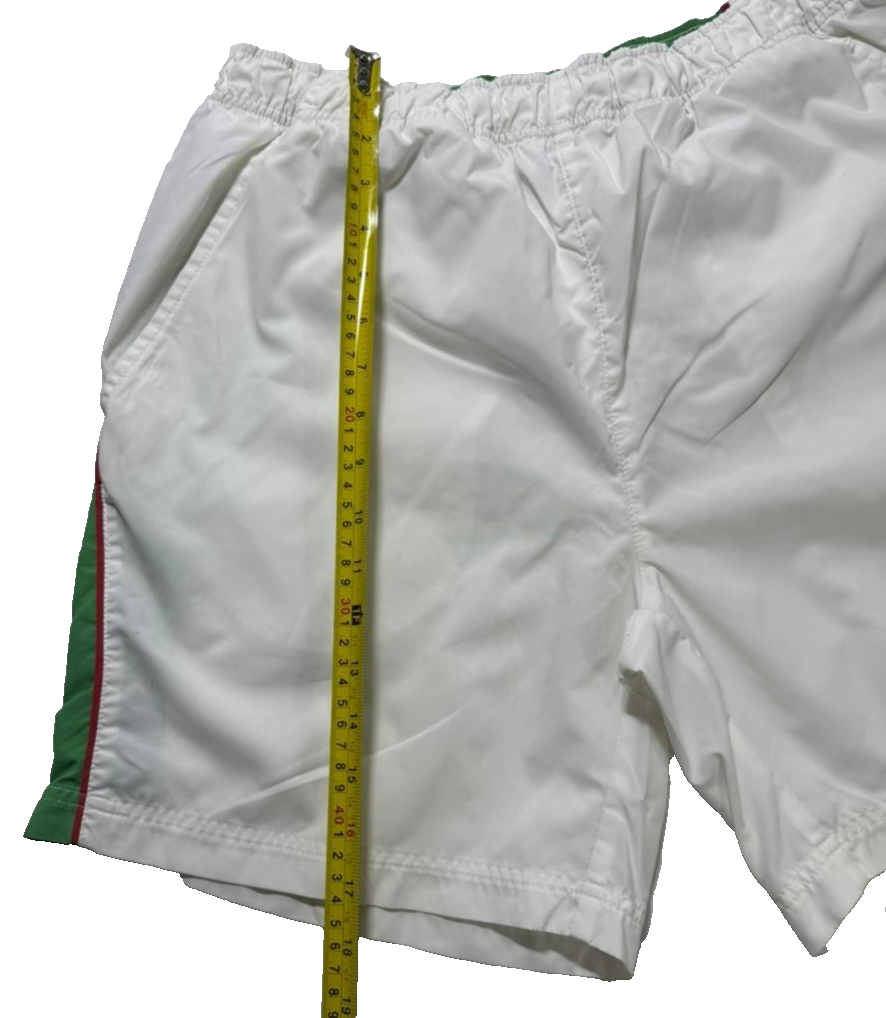 Nike Athletic Shorts In White With A Red Stripe And Green Paneling - Size L