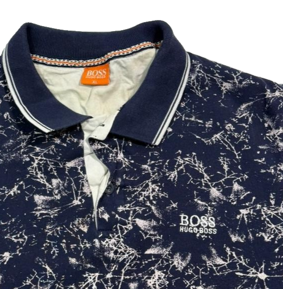 Men's Hugo Boss Navy Blue And White Splatter Print Polo Shirt XL