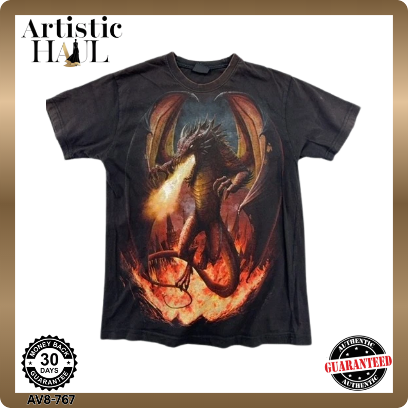 Spiral Black Dragon Fantasy Men's T-Shirt M Cotton Crew