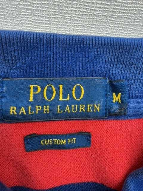 Polo Ralph Lauren Navy Red Stripe Polo Shirt M Custom Slim Fit