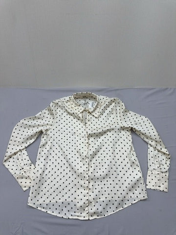 Koton White Polka Dot Long Sleeve Button-Down Blouse Women Business L