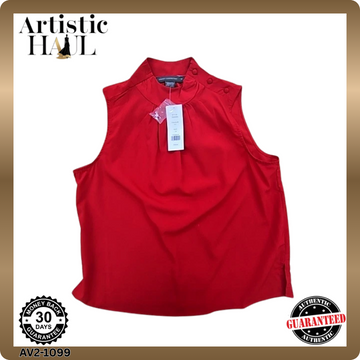 French Connection Red Sleeveless Blouse Stand Collar Women's Regular Size 12
