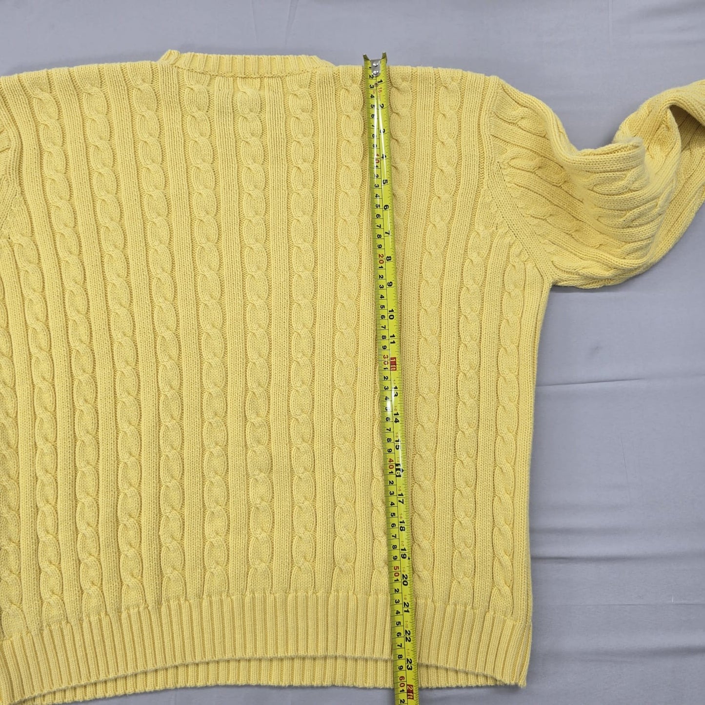 RALPH LAUREN Green label Cable Knit Crewneck Sweater Yellow L Cotton Long Sleeve