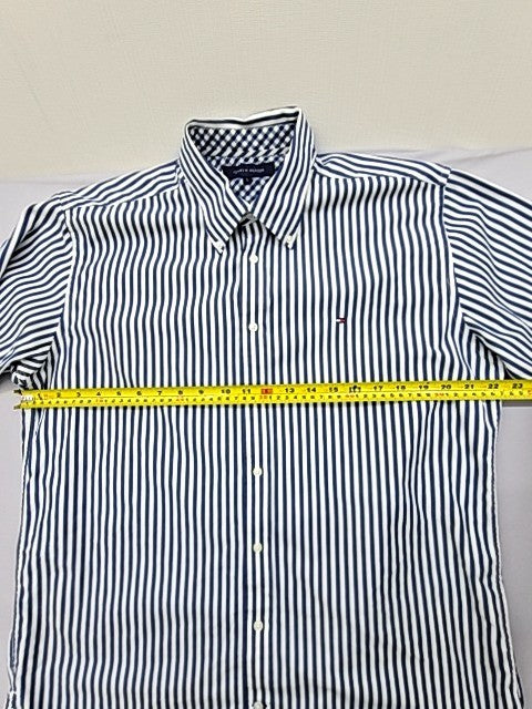 Tommy Hilfiger Men's Navy White Stripe Short Sleeve Oxford Shirt L