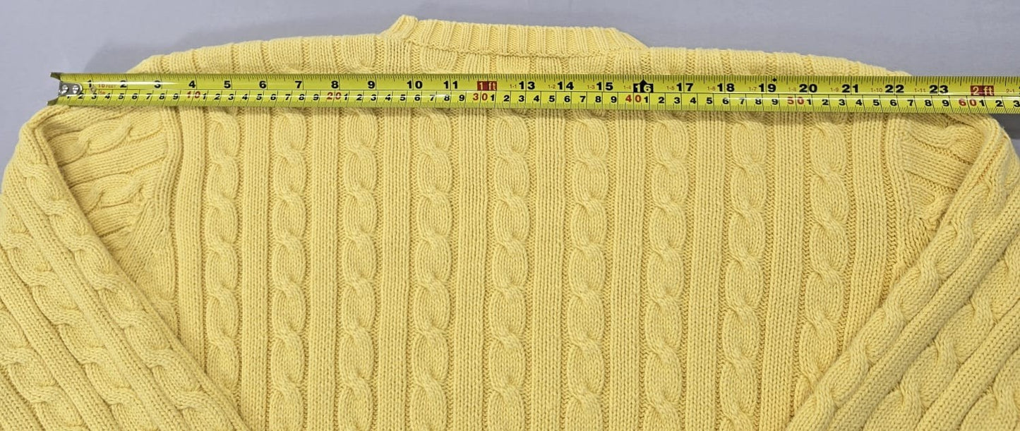 RALPH LAUREN Green label Cable Knit Crewneck Sweater Yellow L Cotton Long Sleeve