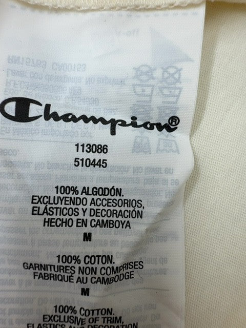 Champion Men Cream Striped Trim Logo T-Shirt Size M Condition Descriptor