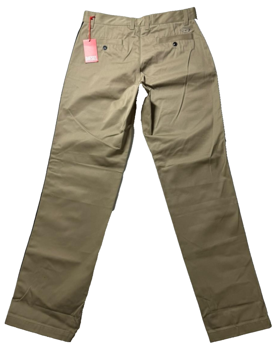 Diesel Men's Beige Chino Pants with Black Side Stripe | 32 | MADE IN INDIA| NWT