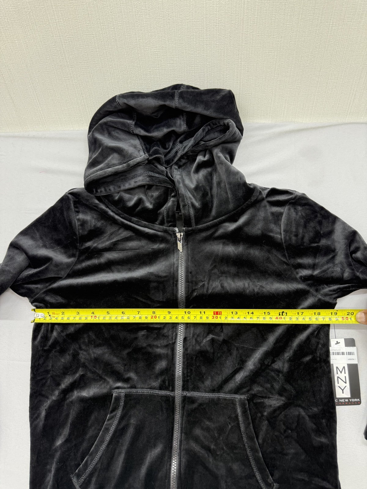 Marc New York Women's Black Velvet Zip Hoodie M Relaxed Fit