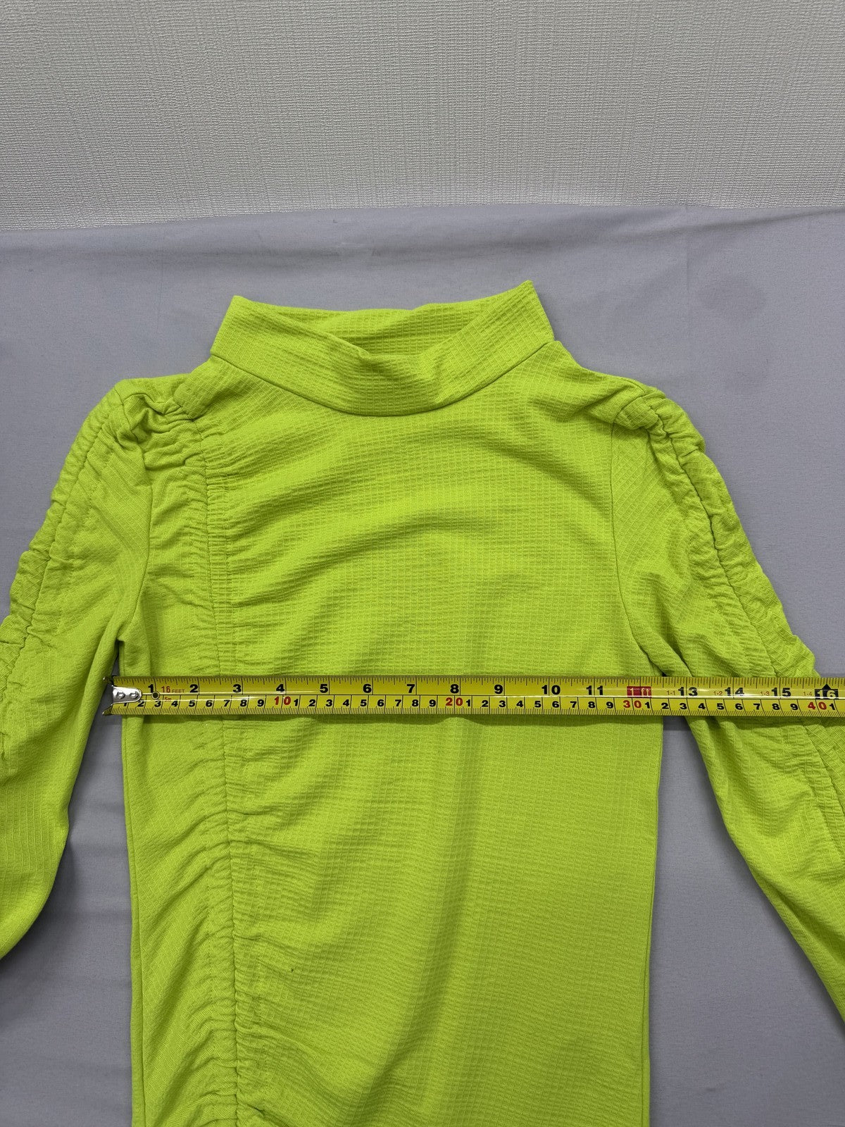 River Island Green Women's Hoodie Sz 2 Ruched Mock Neck Tie Cuff Long Sleeve