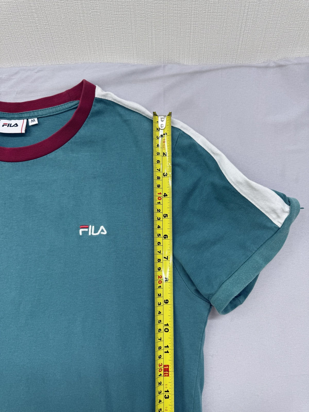 Fila Men's M Teal Color Block Short Sleeve Cotton T-Shirt Crew Neck