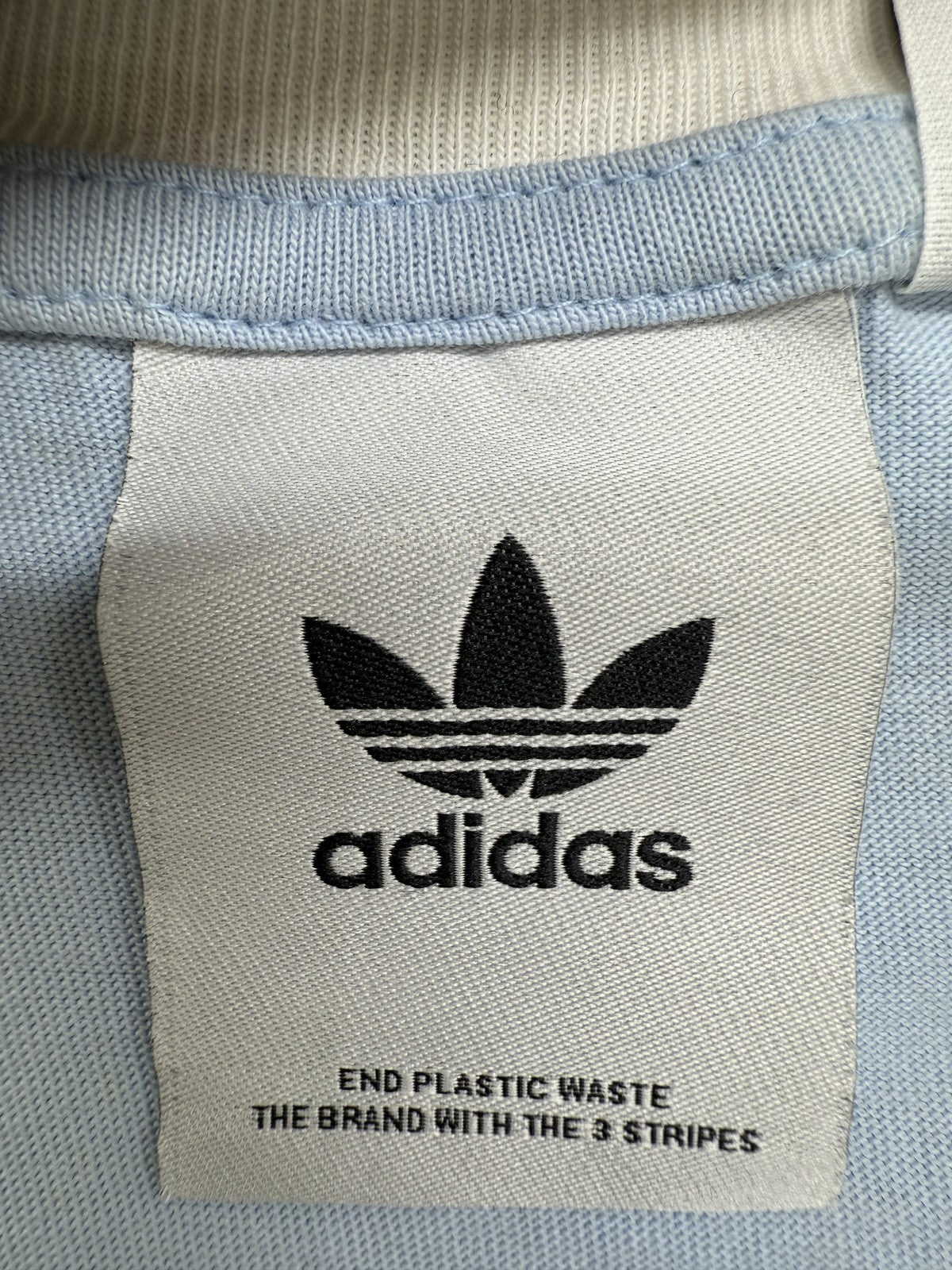 Adidas Men's Light Blue Cotton T-Shirt L Crew Neck 3-Stripe