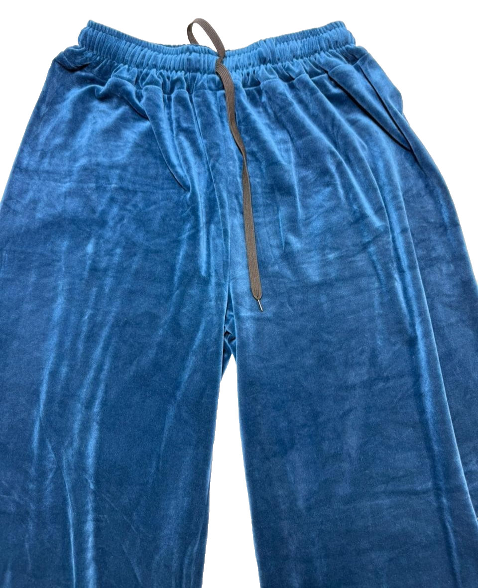 Woman Proto Moda Shengtai Valvet Drawstring Waist Trousers Sea Blue Size 36