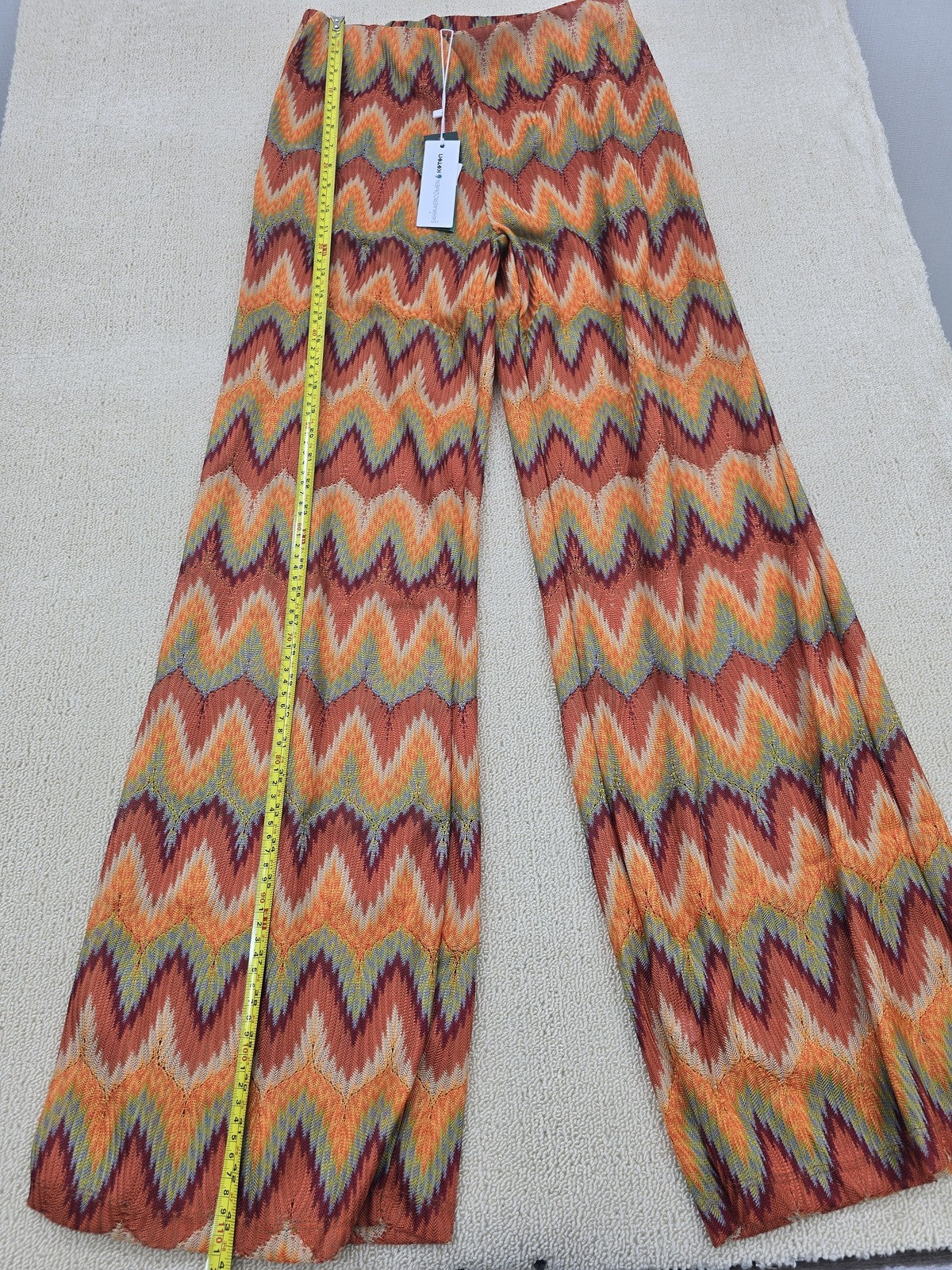 Koton Multicolor Zigzag Palazzo Wide Leg Trousers Women L Polyester Turkey