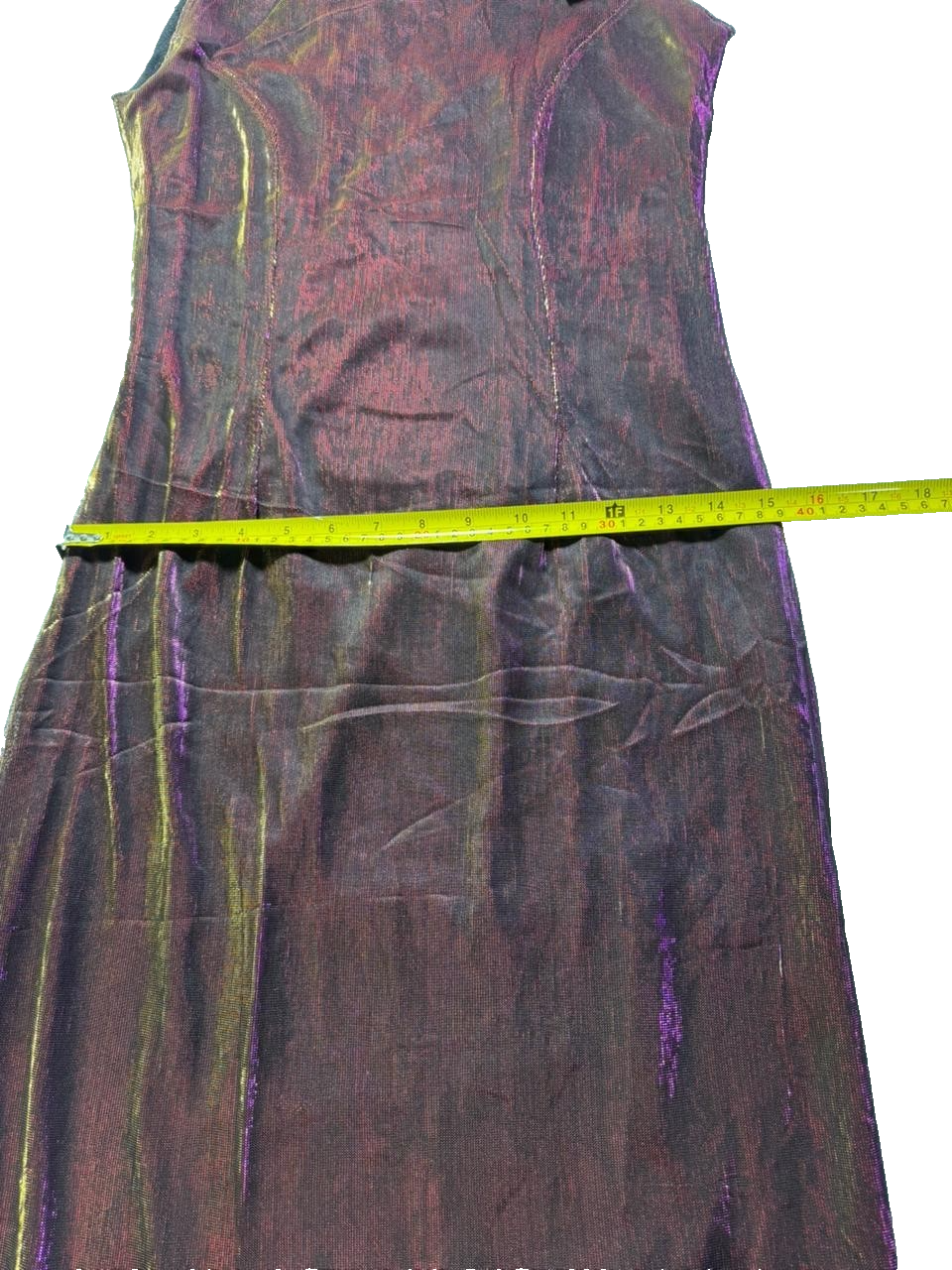 Vintage Metallic Sheer Sleeveless Dress Burgundy Gold Purple Shimmer Overlay
