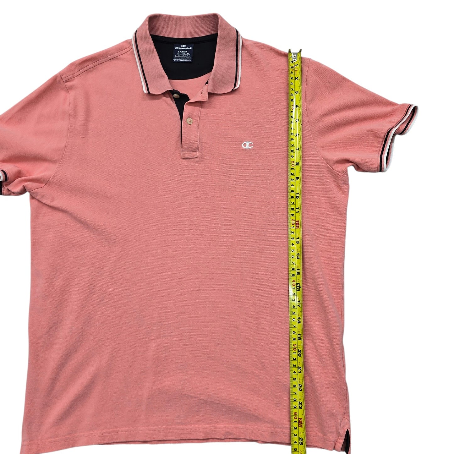 Champion Men's L Rose Mauve Cotton Polo Short Sleeve Striped Collar