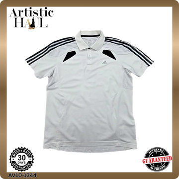 Adidas Climacool White Striped Polo Shirt Short Sleeve Fitted Unisex
