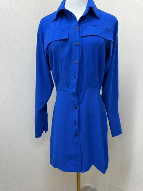 Reserved Women's S Blue Short Shirt Dress Long Sleeve Collar Button EUC