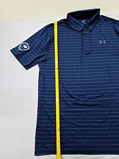 Under Armour Men's Navy Blue Striped Polo Shirt Large Golf UA Playoff