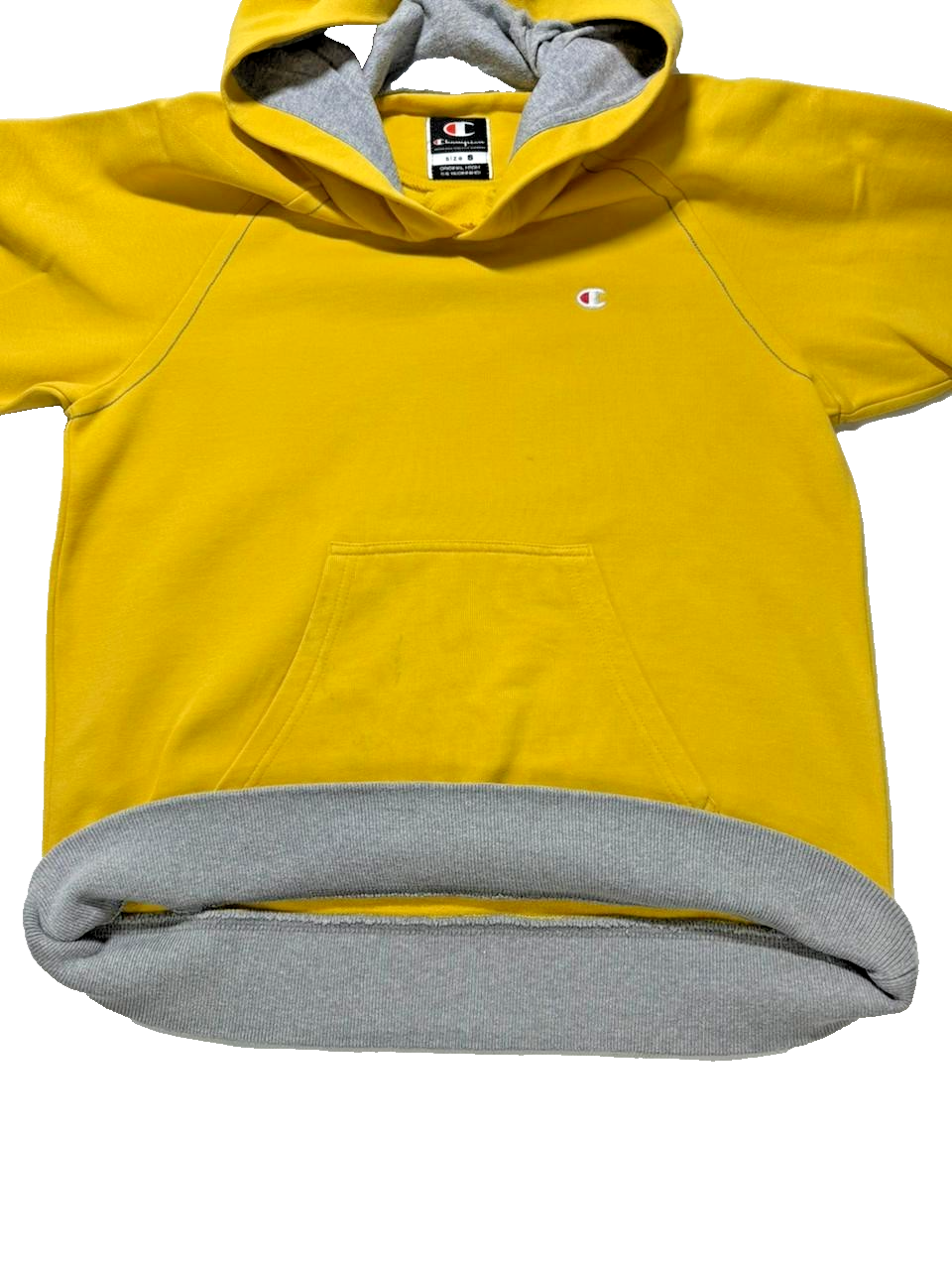 Champion Yellow Reverse Weave Drop Shoulder Pullover Men's Hoodie - Size S