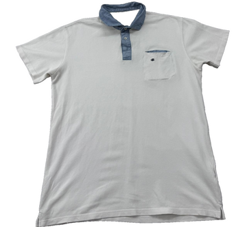 Champion XXL White Short Sleeve Polo Shirt Denim Collar Pocket Cotton