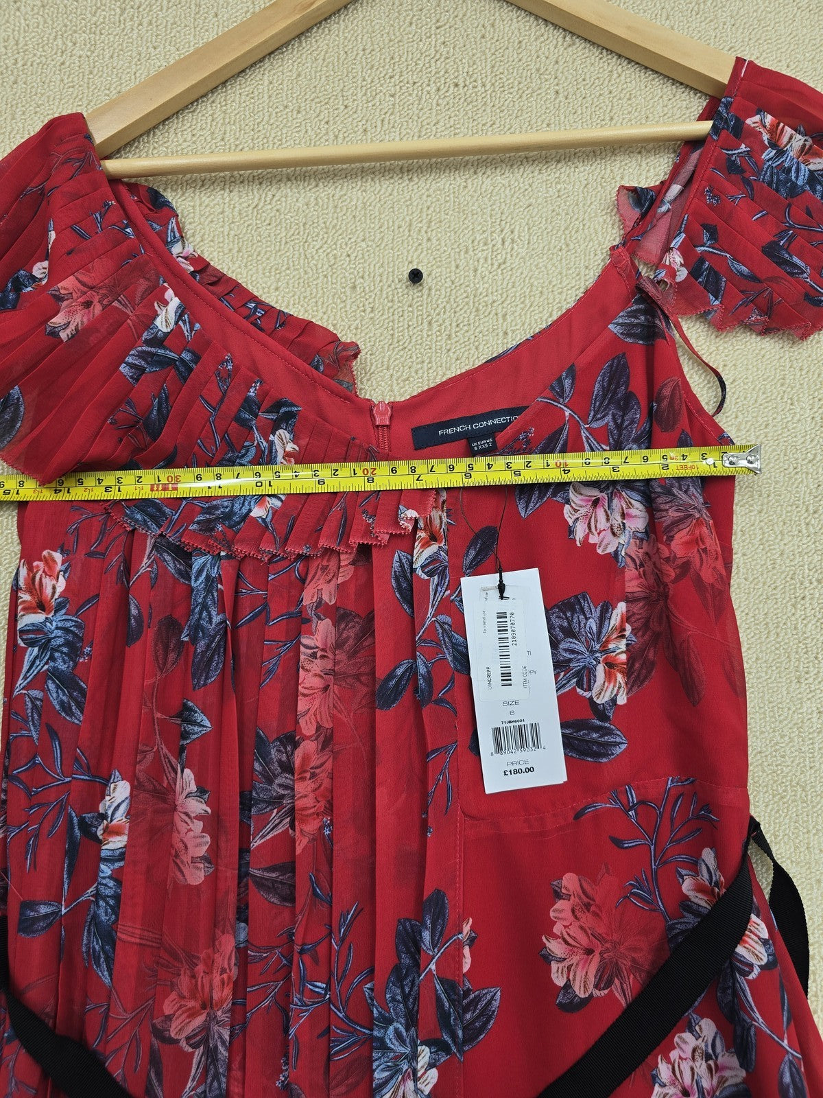 French Connection Red Floral Off Shoulder Maxi Dress XS