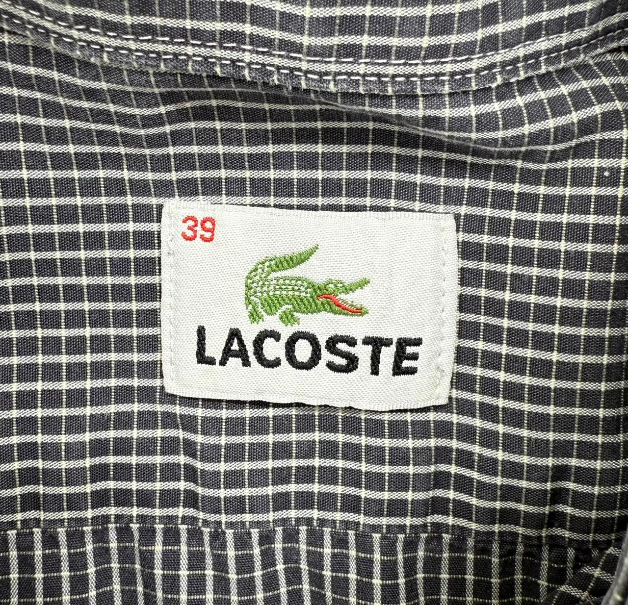 Lacoste Men's Gray Gingham Short Sleeve Cotton Button Down Shirt