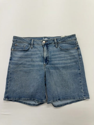Lee Men's Blue Denim Short Mid Rise Size 14 Regular Fit Logo Patch