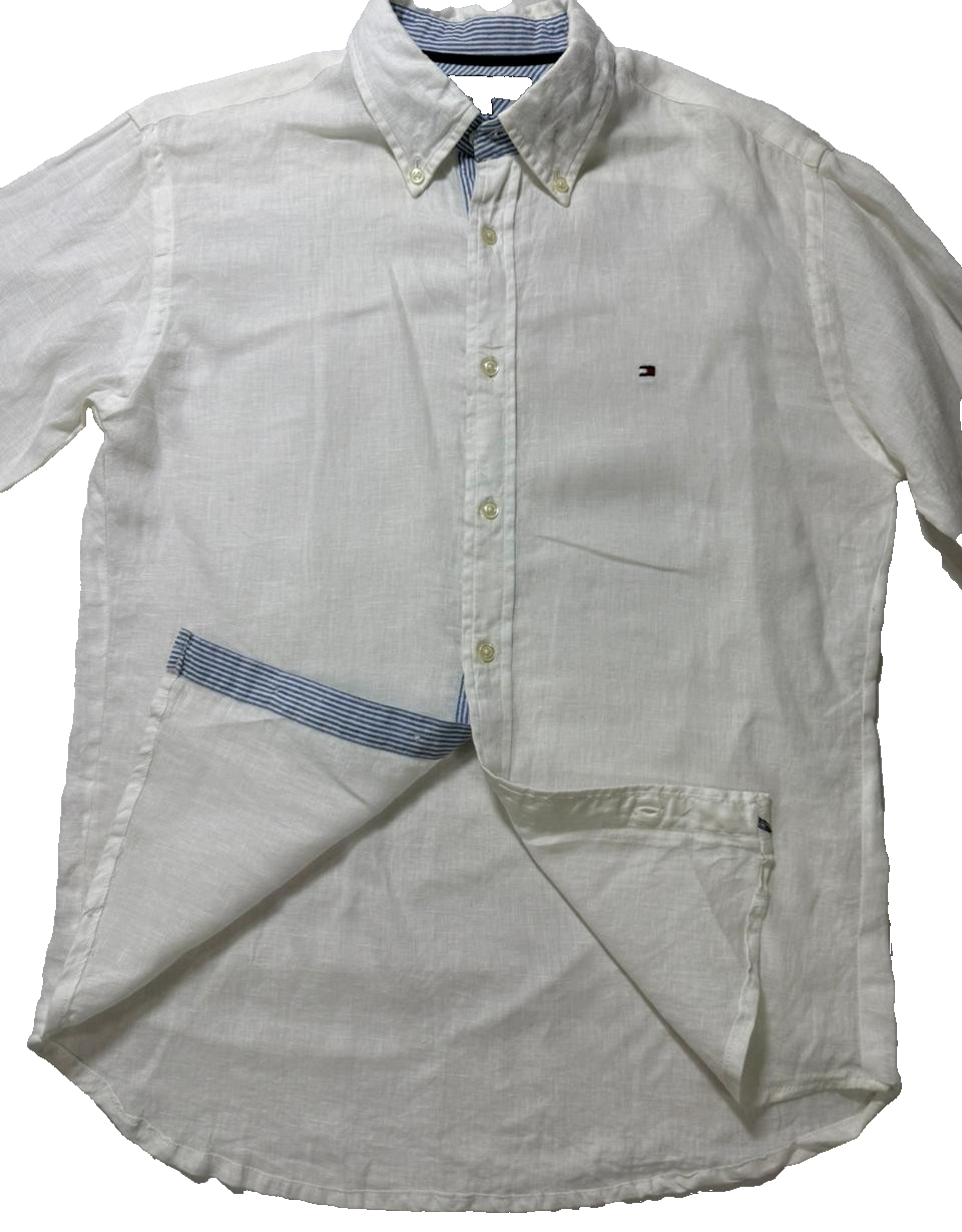 Tommy Hilfiger Follow Flag Detail Linen Relaxed Fit Shirt - Size M