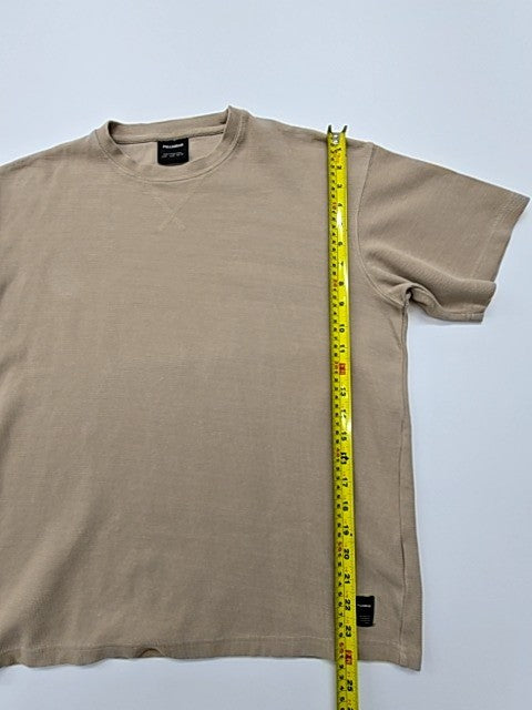 Pull&Bear Men Beige Logo Patch T-Shirt Size S Basic Crew Neck