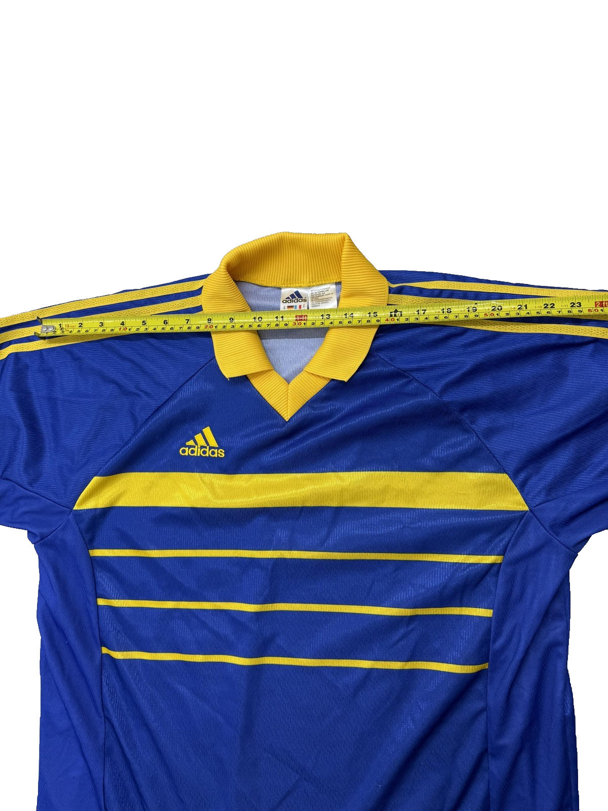 Adidas Men's Blue Yellow Striped Soccer Jersey XL Long Sleeve