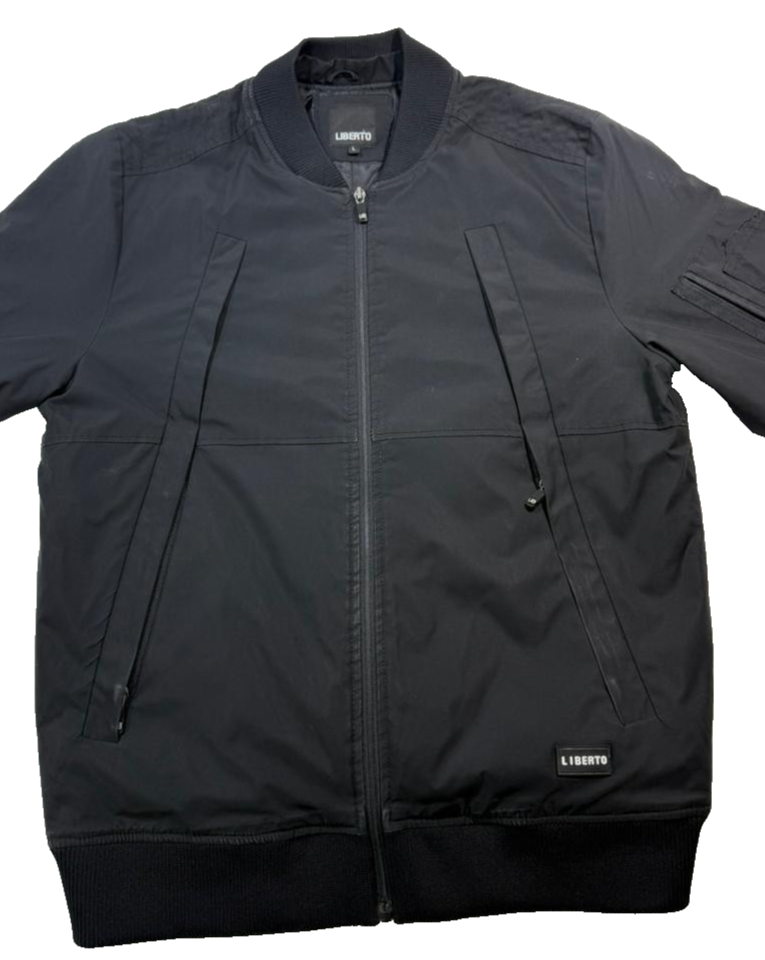 Liberto Men's Black Full Zip Bomber Jacket Polyester Size L