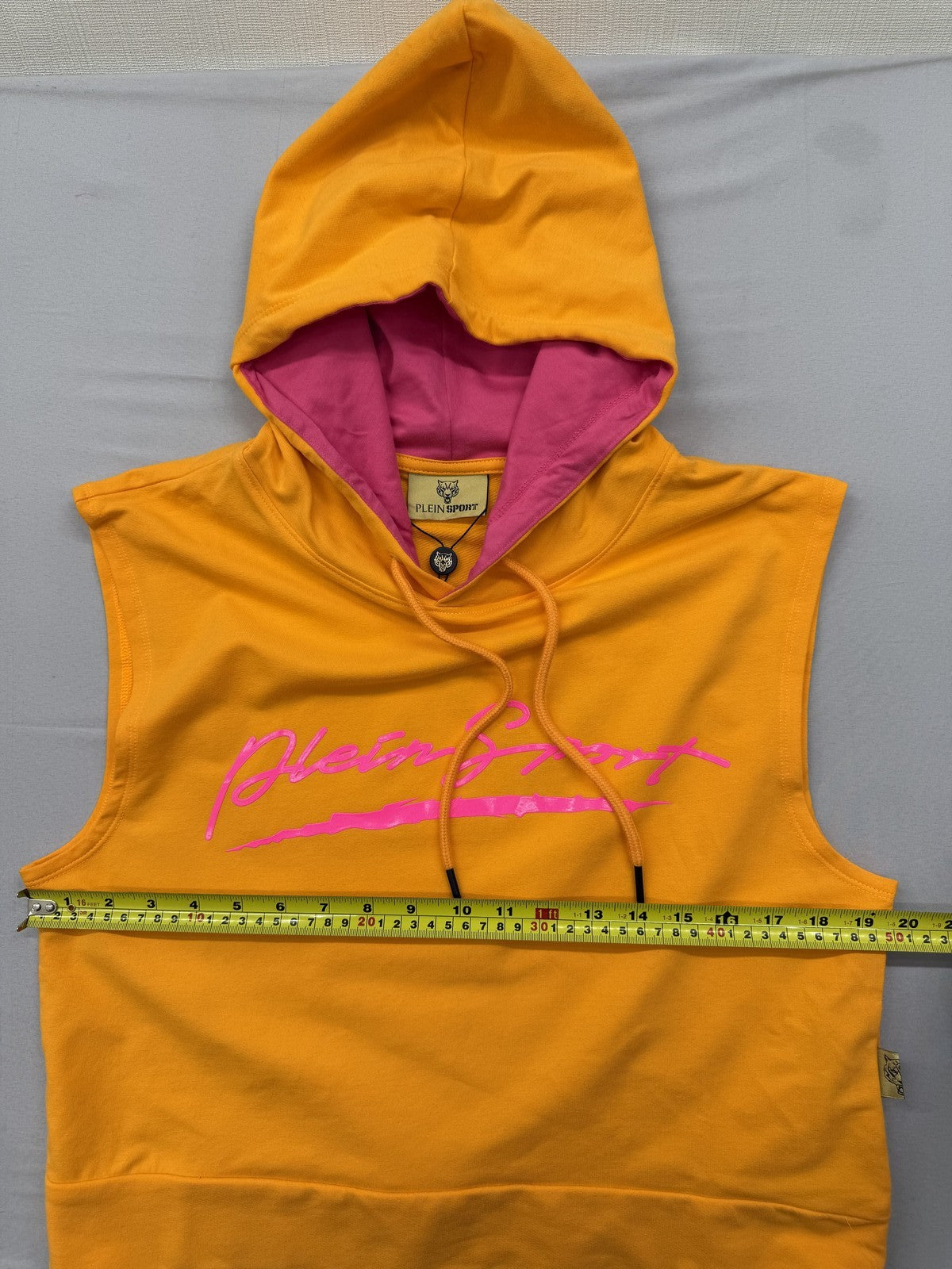 Plein Sport Yellow Sleeveless Hoodie Men's Logo Tiger Print