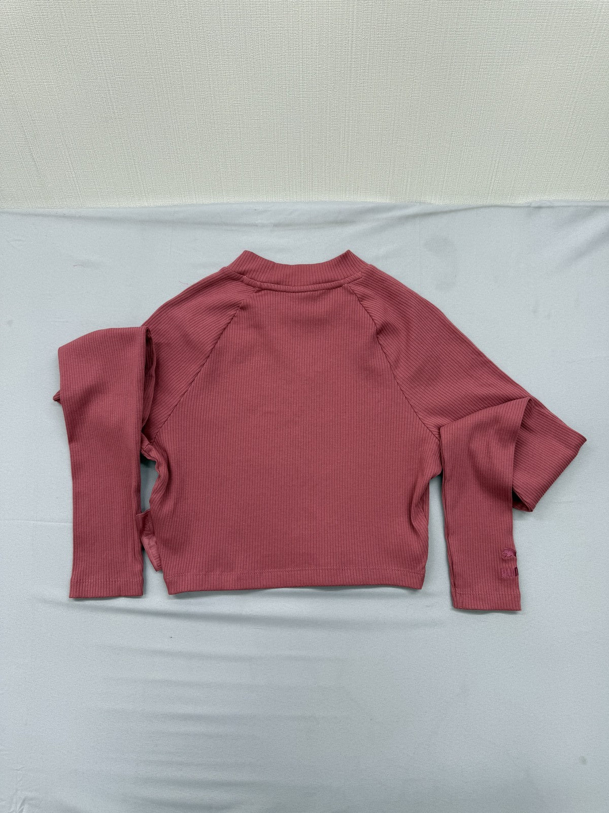 Puma Women's Burgundy Ribbed Long Sleeve Crop Top M