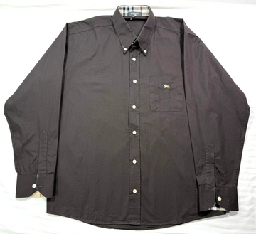 Brown Burberry Long-Sleeve, Button-Down Shirt - Size Xl