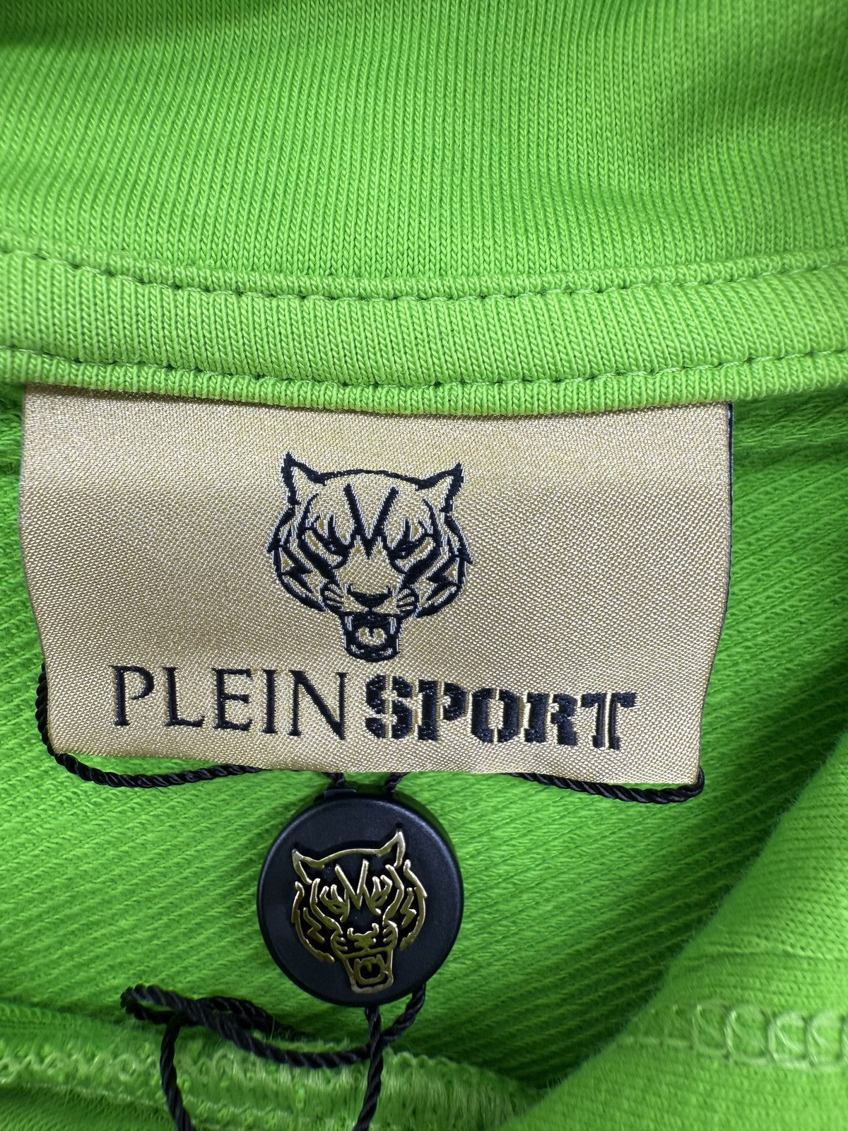 Plein Sport Green Tiger Logo Hoodie S Cotton Blend Unisex