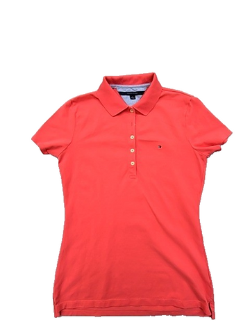 Tommy Hilfiger Women's Red M Short Sleeve Cotton Pique Polo Shirt