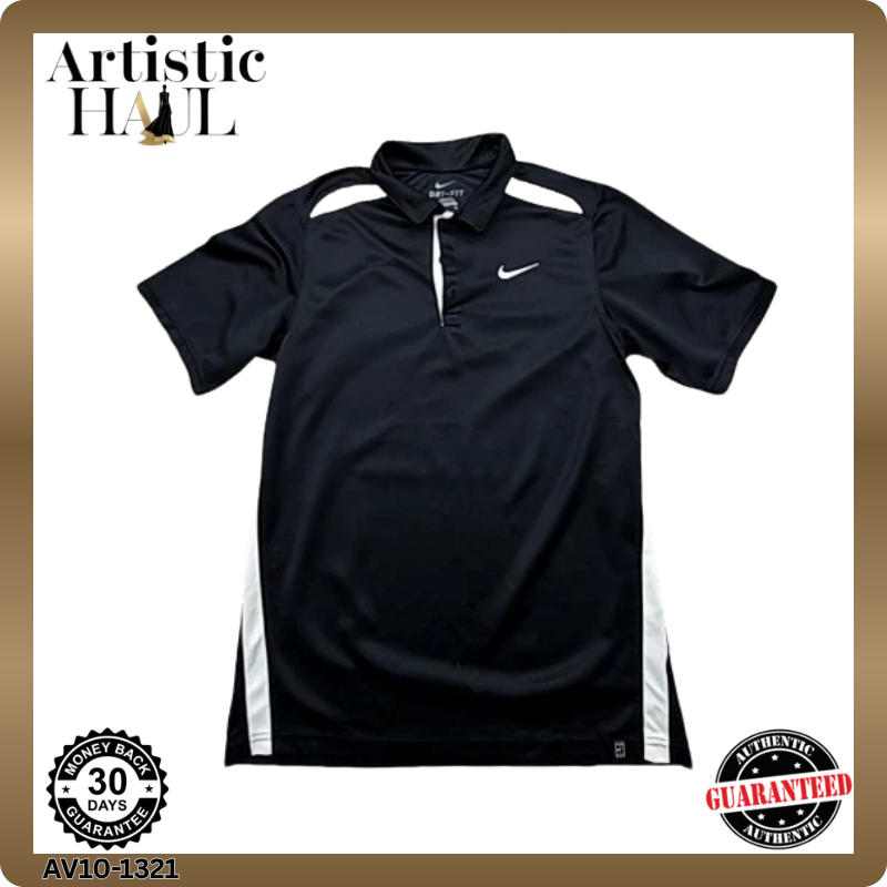Nike Men's S Black/White Striped Dri-FIT Polo Golf Shirt Short Sleeve