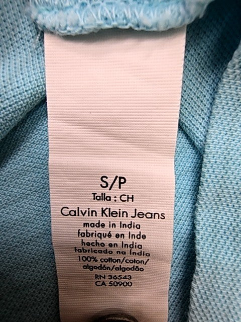 Calvin Klein Jeans Men's Light Blue Striped Polo Size S
