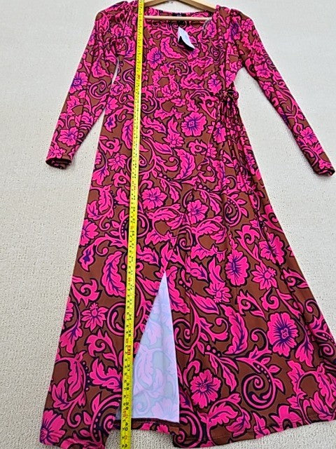 River Island Pink Floral Midi Dress Petite Size 6 Long Sleeve
