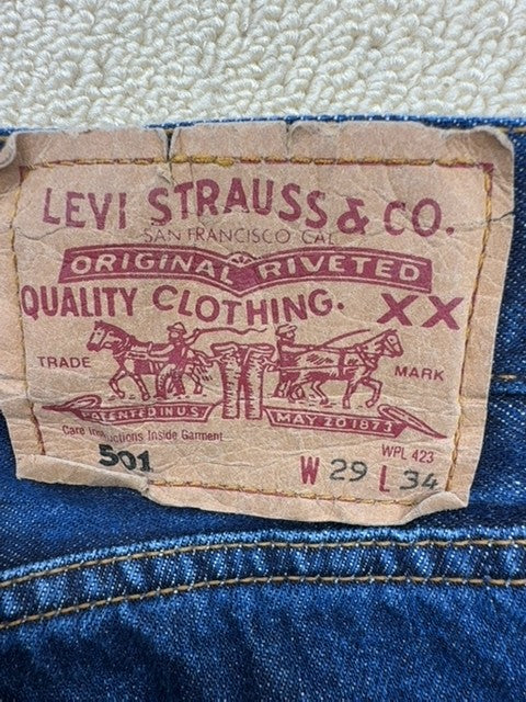 Levi's 501 Men's Indigo Blue Jeans W29 L34 Straight Fit Vintage