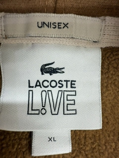 Lacoste Unisex Beige LIVE Fleece Hoodie Sweatshirt XL Loose Fit
