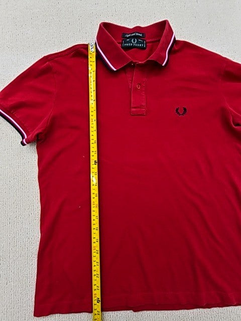 Fred Perry Twin Tipped Red Women's Polo Shirt Size 42 Short Sleeve Striped